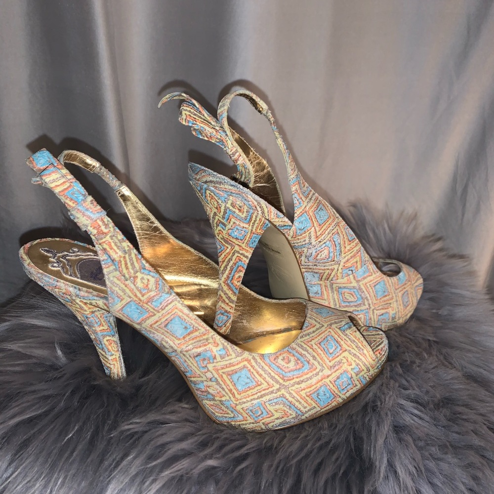 Hale Bob Multi Color Slingback Peep Toe Heels